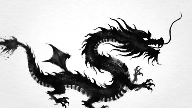 A mythical dragon creature is depicted in a powerful flying pose outdoors.