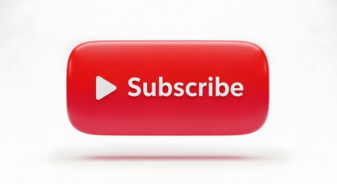 A vibrant red youtube subscribe button with a white play icon