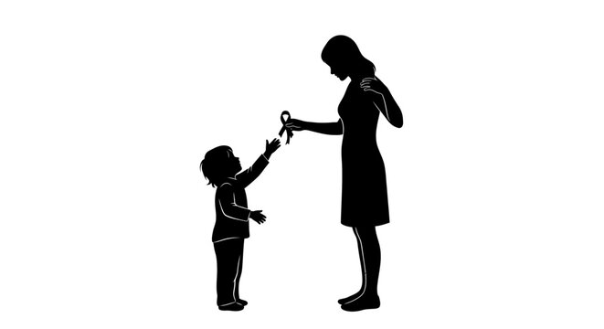 Mother and Child Silhouette Holding Hands Together.