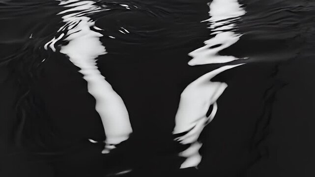 Abstract grayscale image of rippling, fluid-like substance, black with white highlights