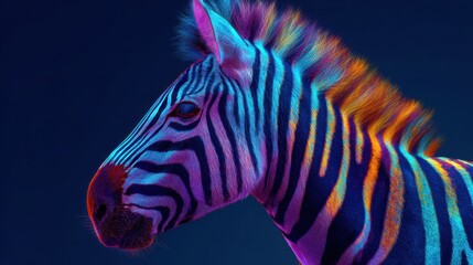 Fototapeta premium Zebra displaying neon colored stripes in studio setting