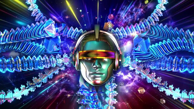 Cyborg Head In Outer Space