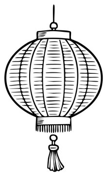 Ink drawing of a hanging paper lantern
