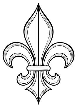 Classic medieval Fleur-de-lis emblem line art illustration with elegant decorative details