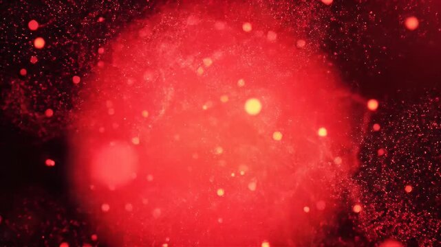 Abstract, red particles and orbs on a dark background, suggestive of space or molecular movement
