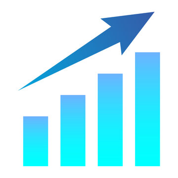 Vector illustration of a business growth concept with a blue gradient bar graph and upward arrows.