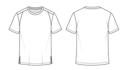 Naklejka premium Line drawing of a t-shirt shown from front and back views