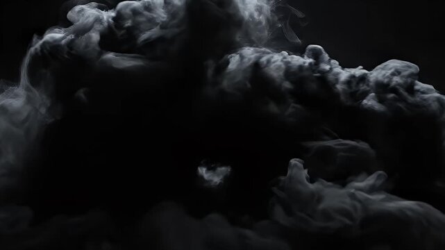 Abstract grayscale image depicts a swirling mass of smoke against a dark background