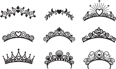 set of luxury crowns and tiaras with hearts and flowers © GraphicGrove