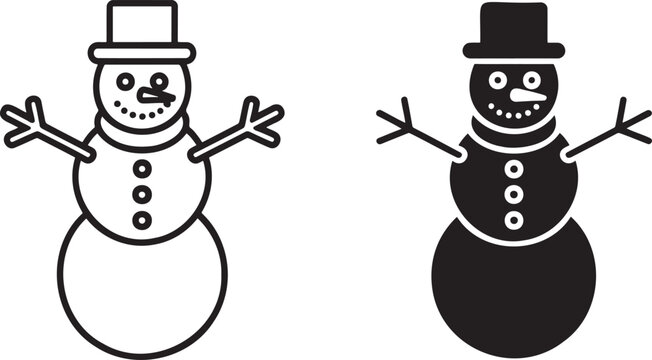 Snowman silhouette & outline set isolated on transparent background