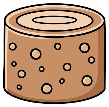 Stylized cartoon illustration of a round cork stopper with holes and a natural wood texture