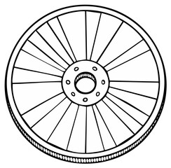 Obraz premium Monochrome illustration of a spoked wheel, showcasing design elements for industrial or transportation contexts
