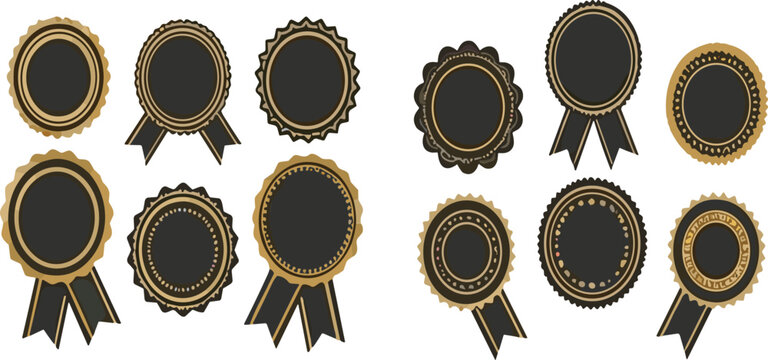 Luxury Badge and Label Collection Vector Set Featuring Vintage Gold Frames, Award Seals, Ribbon Emblems, and Premium Decorative Design Elements