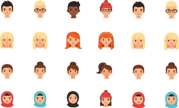 People avatars collection set with diverse male female faces modern character portraits flat vector illustration collection