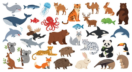 Fototapeta premium Colorful collection of wild animals