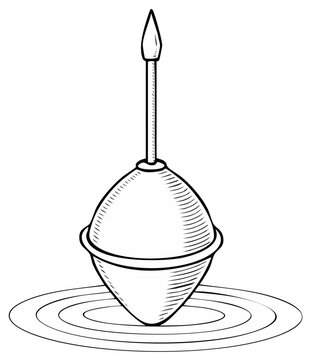 Doodle of a bobber on water with ripples in an outlined minimalist sketch