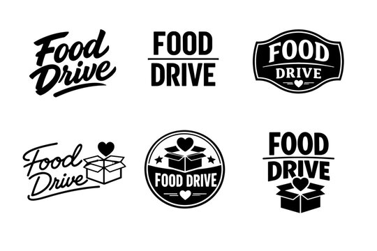 Food drive logos with heart and box symbols