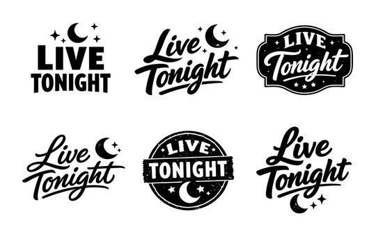Live tonight logos with crescent moon and stars design variations