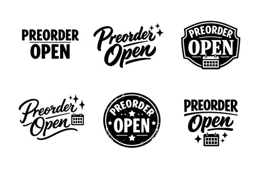 Set of six preorder open labels in stylish black and white designs