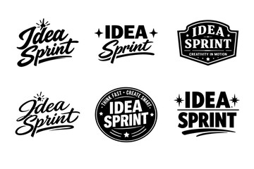 Obraz premium Collection of vintage-style idea sprint logos in black and white