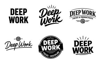 Obraz premium Deep work logos collection with focus and productivity themes