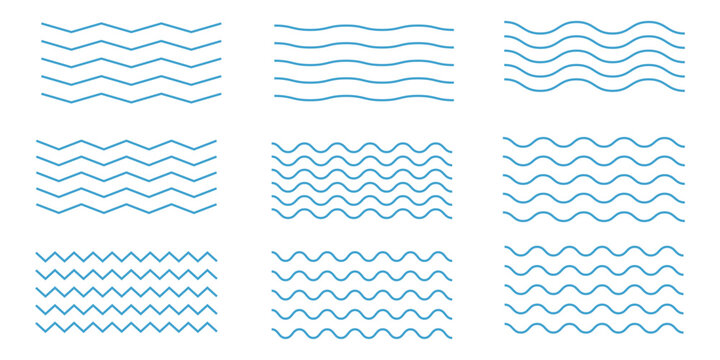 Water waves. Set of wavy zigzag lines. Wave thin line background. Vector zigzag and wavy horizontal underline. Vector illustration modern eps.10