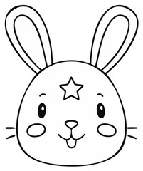 Obraz premium Cartoon rabbit face with a star on its forehead, outlined in black, happy expression