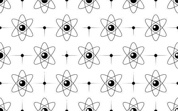 Atom symbols seamless pattern on white background atomic molecule chemistry science