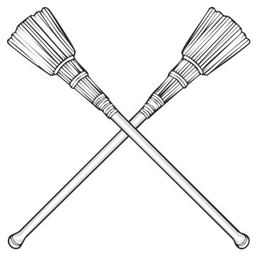 Classic Crossed Drum Major Maces Line Art Outline Illustration for Ceremonial Design