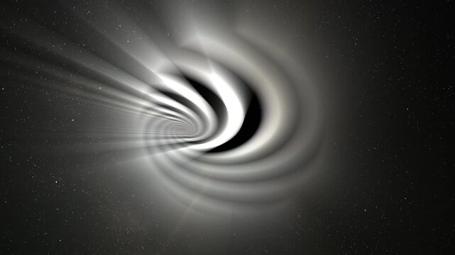 Abstract glow spiral sphere with rays, science background. Bizzard planet structure in space, 4k