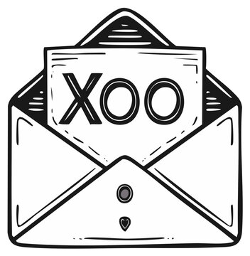 Open Envelope Holding XOO Card Hand Drawn Doodle Style - Affection, Appreciation Concept