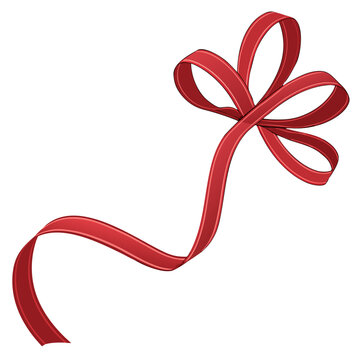 Red ribbon tied in a bow on a white background