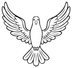 Obraz premium Dove illustration with open wings, symbolic of peace, spirituality, or freedom, in black and white outline.