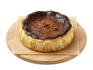 Basque Cheesecake on Wooden Plate
