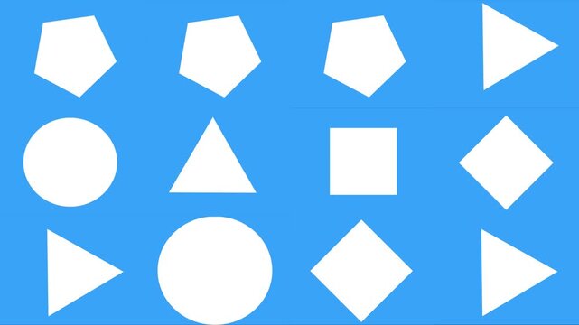 Background of regular shapes animation, flat design with white and blue color