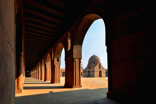 The Mosque of Ibn Tulun in Islamic Cairo, Egypt, was built between 876 and 879 CE by its namesake, Ahmad ibn Tulun.