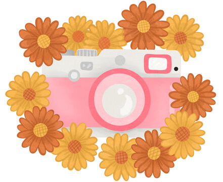 camera and flowers