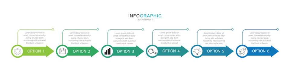 6 step process or option infographic template with icons for web presentation and business information 