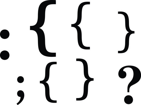 A collection of various programming syntax symbols including braces brackets and punctuation marks