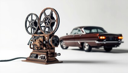 Fototapeta premium A home video projector is displayed against a white backdrop.