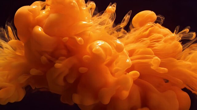 Swirling orange, cloud-like form against a dark background, highlighting texture and fluidity