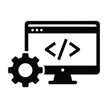 Coding web development concept with gear and computer screen