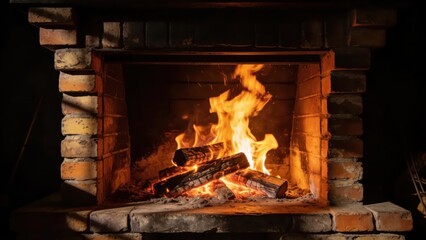 Obraz premium Detailed view of flames in a hearth, set against a dark backdrop.
