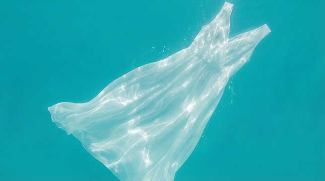 Surreal white summer dress floating underwater with turquoise light caustics fashion mockup