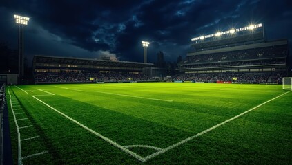 Fototapeta premium Lush pitch, shining lights,