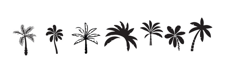 Set of unique palm tree silhouettes for tropical landscape design and summer holiday themes © MST