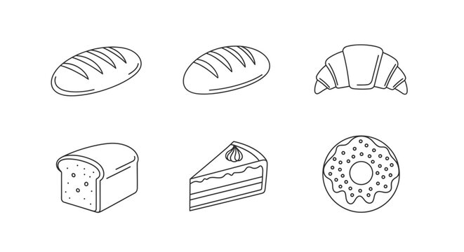 Bakery food assortment vector illustration bread croissant cake donut