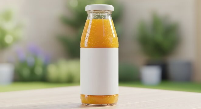 bottle of beerA refreshing glass bottle filled with vibrant orange juice, featuring a customizable blank white label and frosty condensation, perfect for product mockups, branding presentations, and h