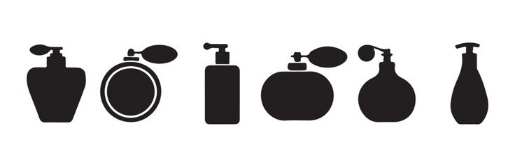 Fototapeta premium Variety of perfume and lotion pump bottle silhouettes for beauty products design packaging