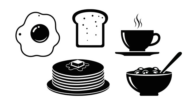 Breakfast food and drink vector illustration set